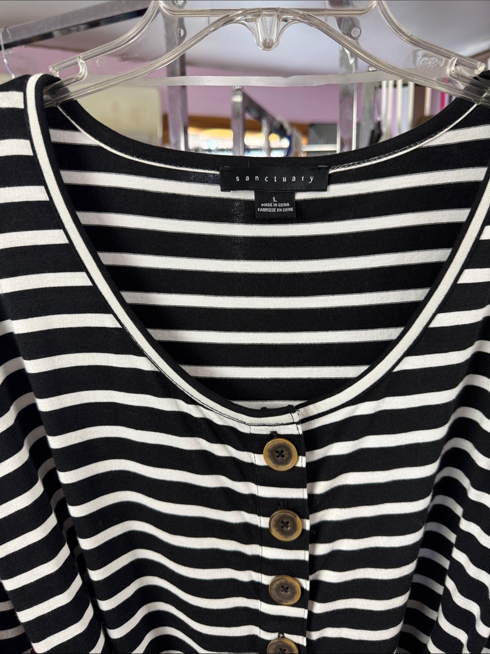 Sanctuary Striped Henley Belted Dress Black White Large NWOT - Picture 4 of 7